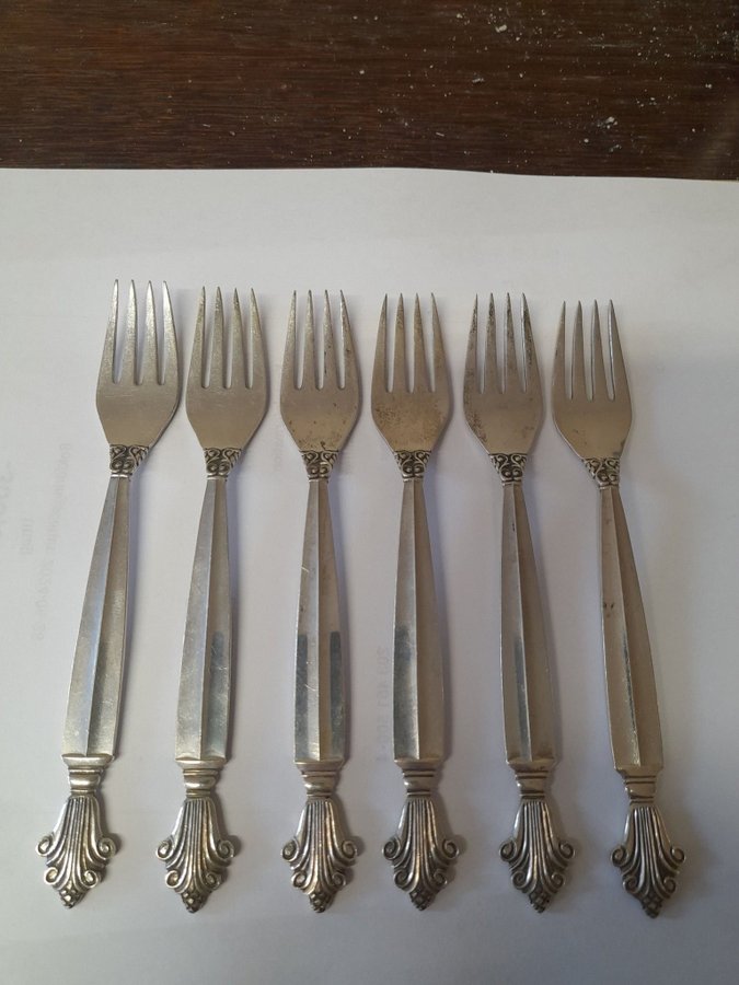 6 st Georg Jensen tart gafflar i Sterling Silver