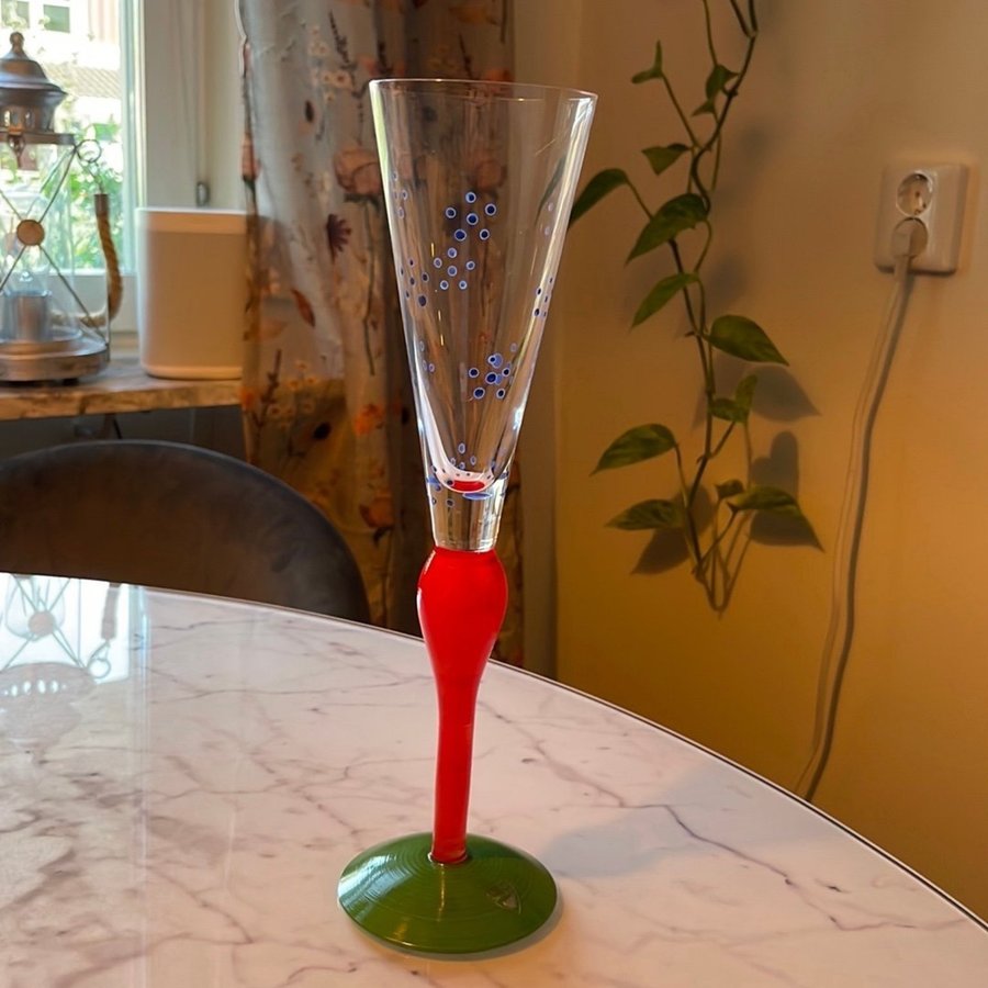 Orrefors Champagne glas Clown Blå Blommor