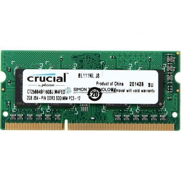 2 GB Crucial (1x2GB) DDR3 SODIMM 1Rx8 PC3-12800S 1600 MHz RAM