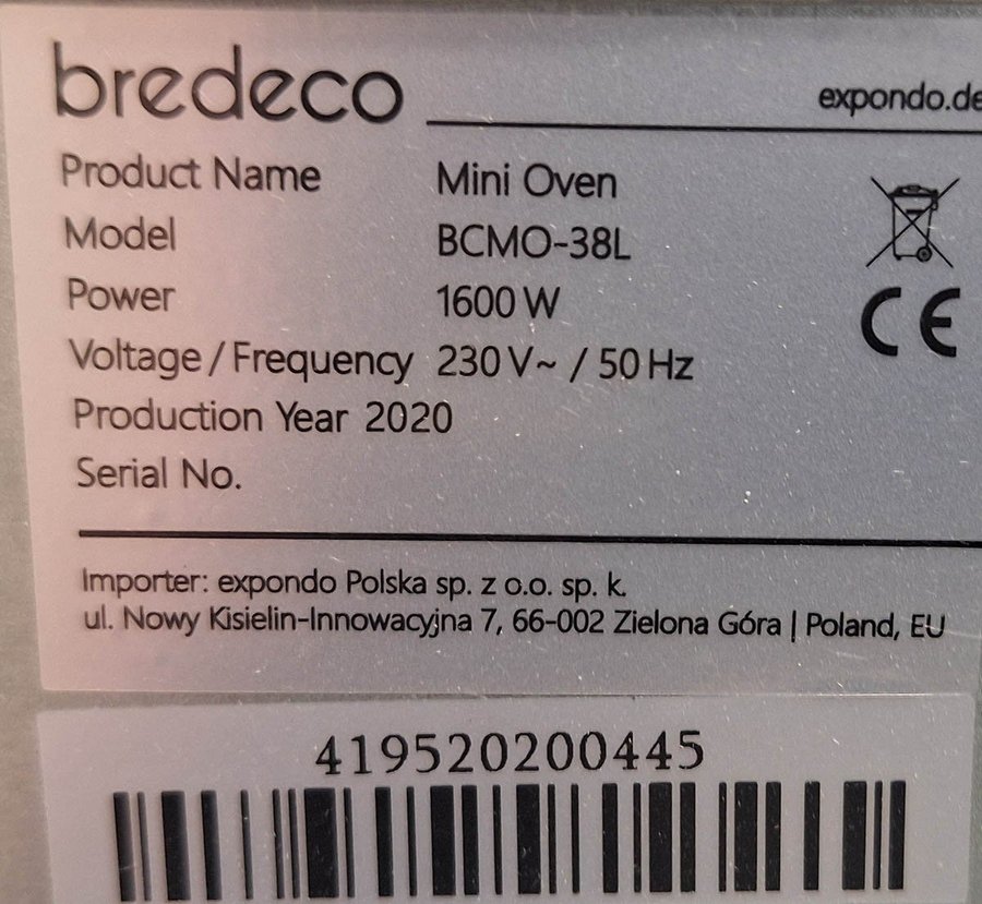 Bredéco Mini Ugn BCMO-38L