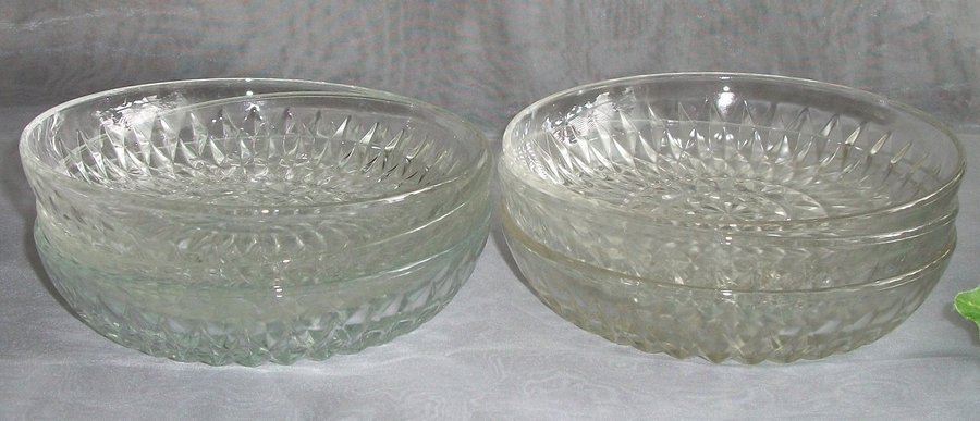 VERECO Lulli FRANCE, 6 st Mkt Fina VINTAGE Glas Fat / Skålar av Klarglas, RETRO