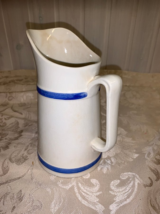 Tillbringare kanna retro Gefle Uppsala Ekeby vit/blå 19 cm hög Retro