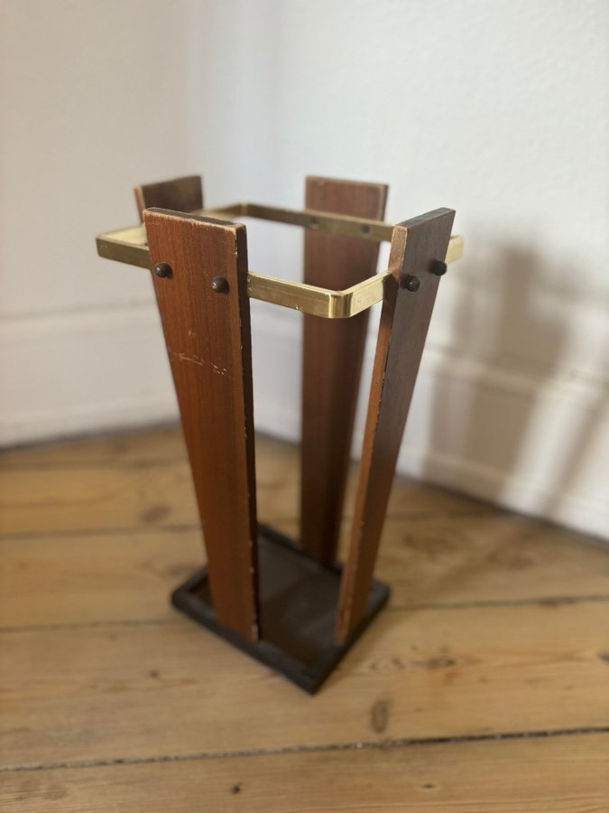 PARAPLYSTÄLL teak mässing / guld järn retro