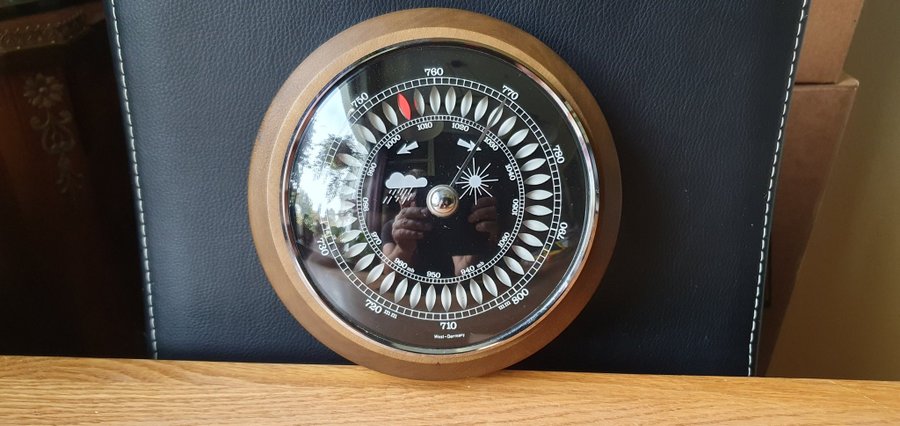 Snygg Vintage Barometer West-Germany Trä / Glas / Metall, West Germany