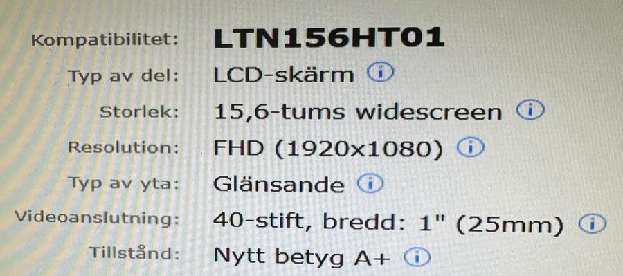 LTN156HT01 LCD-skärm 15,6 tum FHD