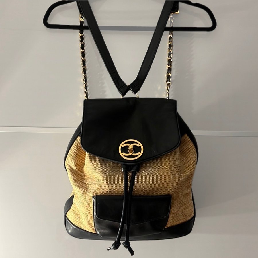 Chanel Backpack Vintage Rare Rattan/Leather