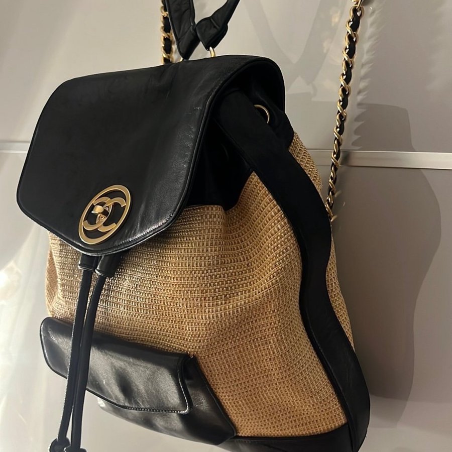 Chanel Backpack Vintage Rare Rattan/Leather