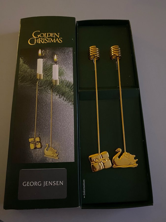 Georg Jensen Golden Christmas Lysestager gave og svane