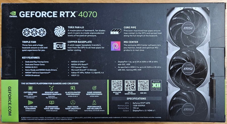 Helt ny oavbruten förpackning MSI GeForce RTX 4070 Ventus 3X OC