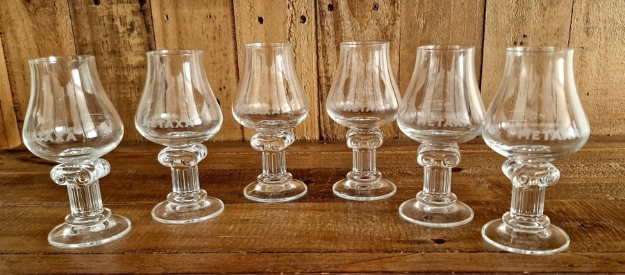 6 st Metaxa Brandy whiskey glas i fantastik design h 12,5 cm diam 3,8 cm