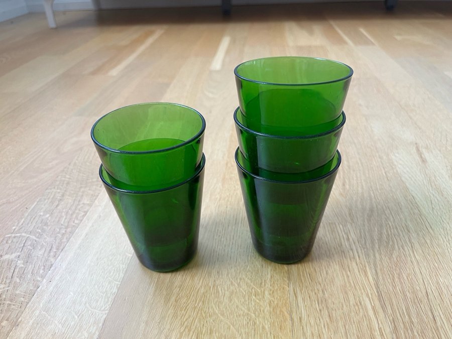 Gröna glas Vereco France, 5 st måltidsglas retro