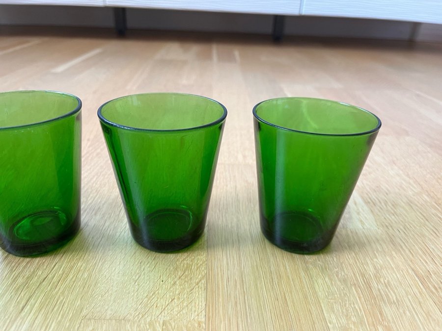 Gröna glas Vereco France, 5 st måltidsglas retro