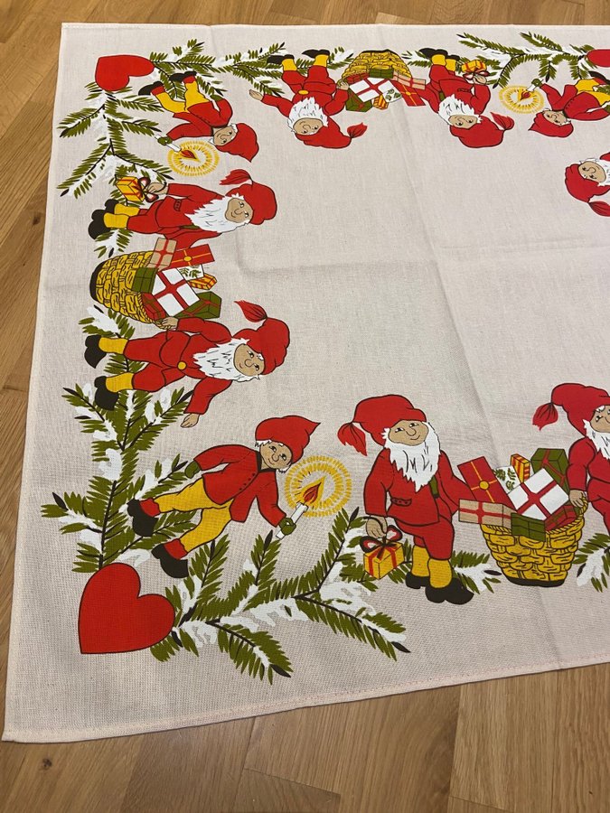 Fin Julduk med tomtar, jul textil, Retro/vintage