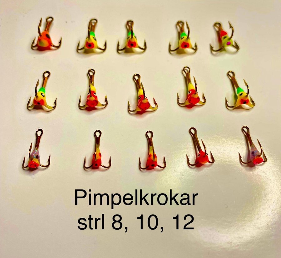 Pimpelkrokar i plåtask strl 8, 10, 12 Fiske krokar Ynglet Kimpan