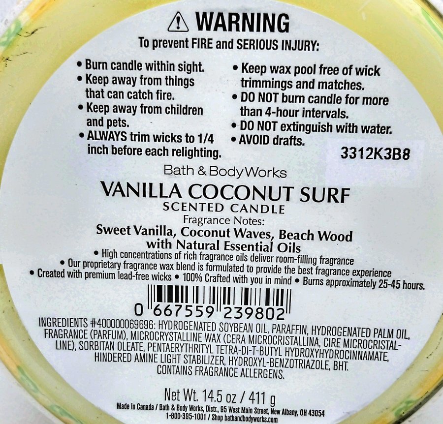 VANILLA COCONUT SURF Bath  Body Works 3 veks ljus