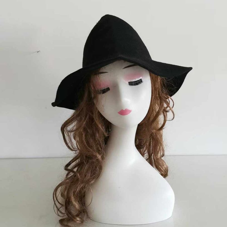 Black Wool Blend Crochet Witch hat,High Quality Adult Wizard Hat. 56-58.5 cm