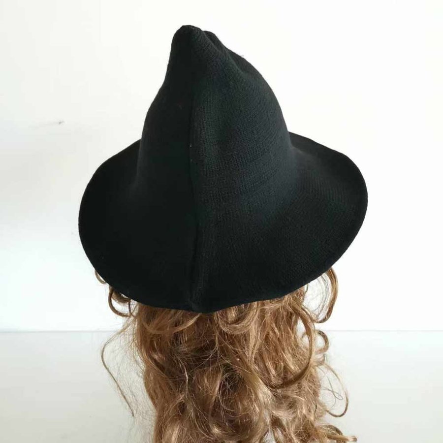 Black Wool Blend Crochet Witch hat,High Quality Adult Wizard Hat. 56-58.5 cm