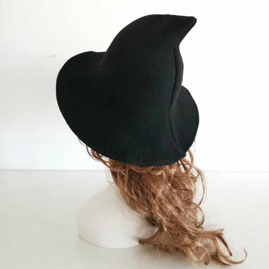 Black Wool Blend Crochet Witch hat,High Quality Adult Wizard Hat. 56-58.5 cm