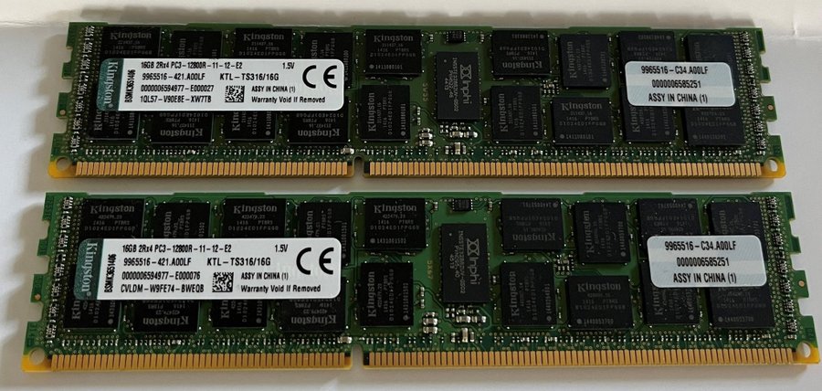 Kingston 32GB (2st*16GB) 1600MHz (PC3-12800) Reg ECC CAS latency 11