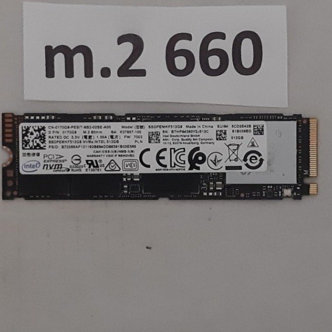 SSD m2 , 512GB , NVMe , PCIe , märke: Intel , formfaktor 2280