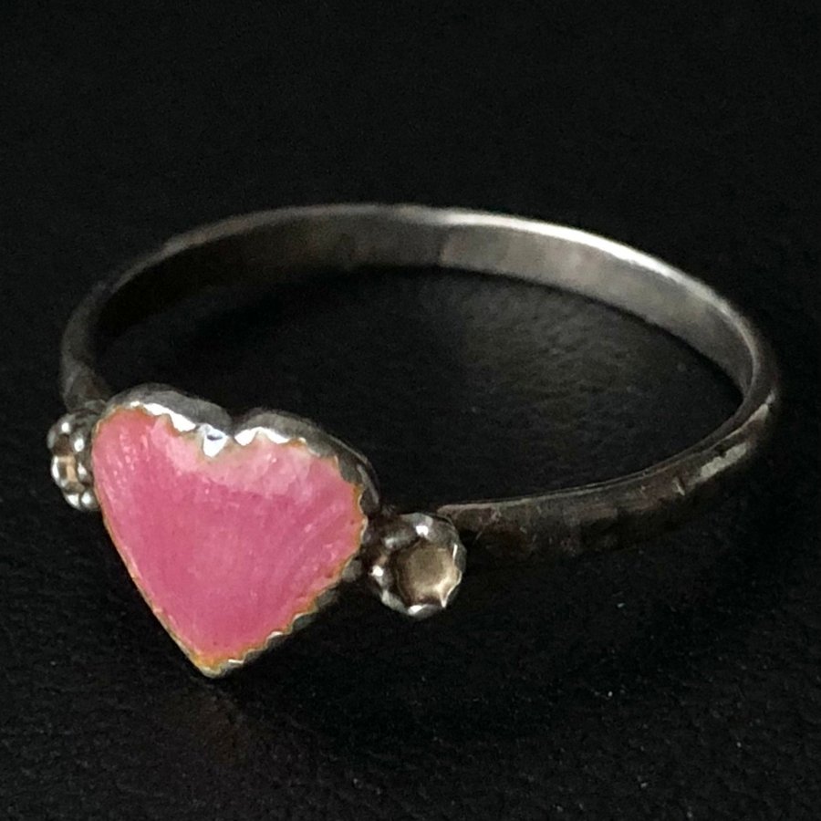 925 silver rosa emalj hjärta ring Norge