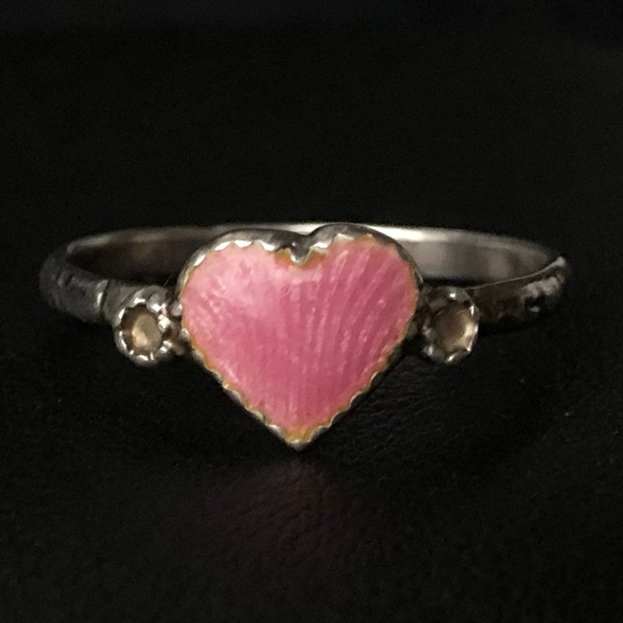 925 silver rosa emalj hjärta ring Norge