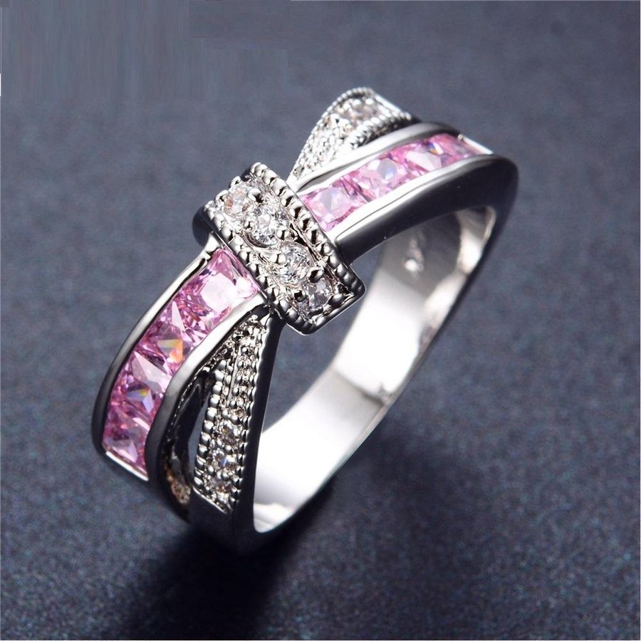 20 mm silver ring 925 stämpel cubic zirconia CZ silverpläterad rosa knut trendi