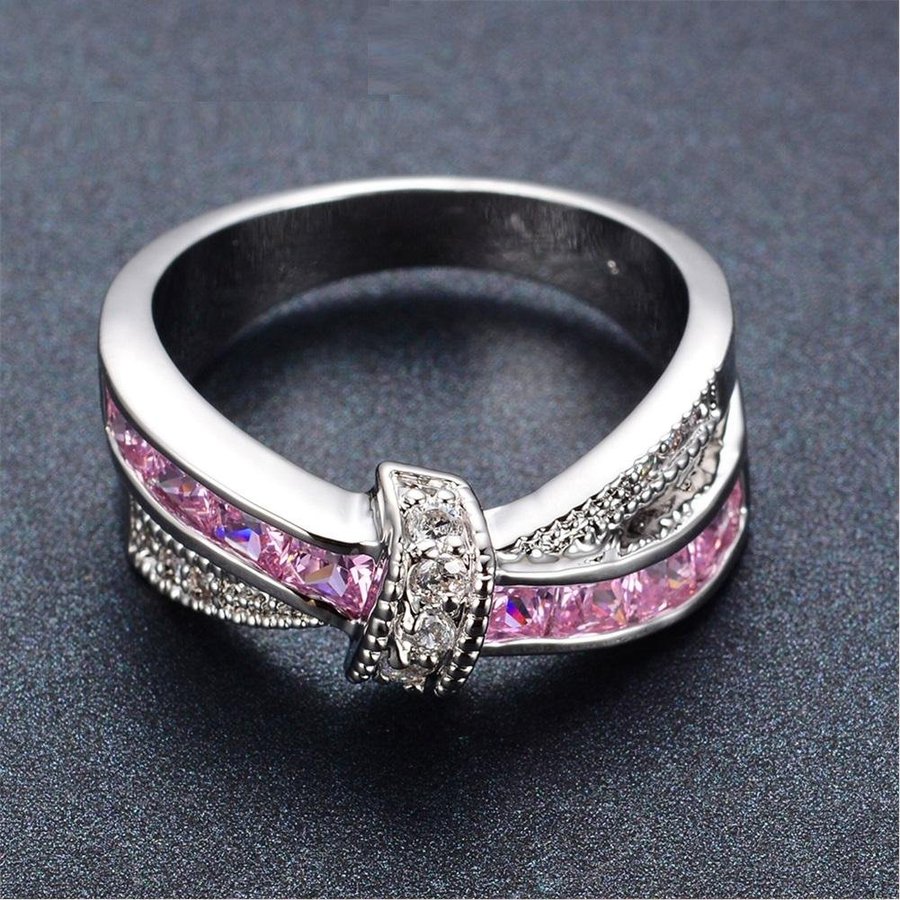 20 mm silver ring 925 stämpel cubic zirconia CZ silverpläterad rosa knut trendi