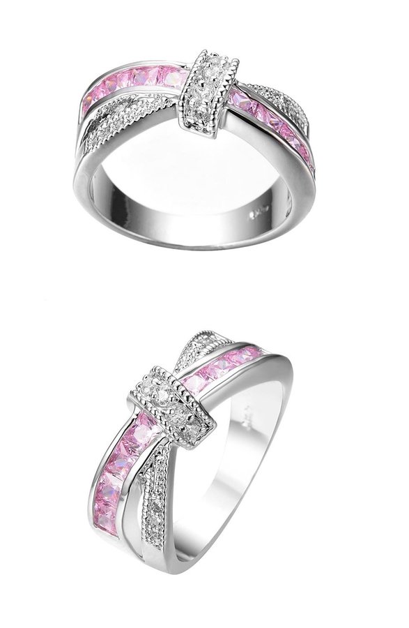 20 mm silver ring 925 stämpel cubic zirconia CZ silverpläterad rosa knut trendi