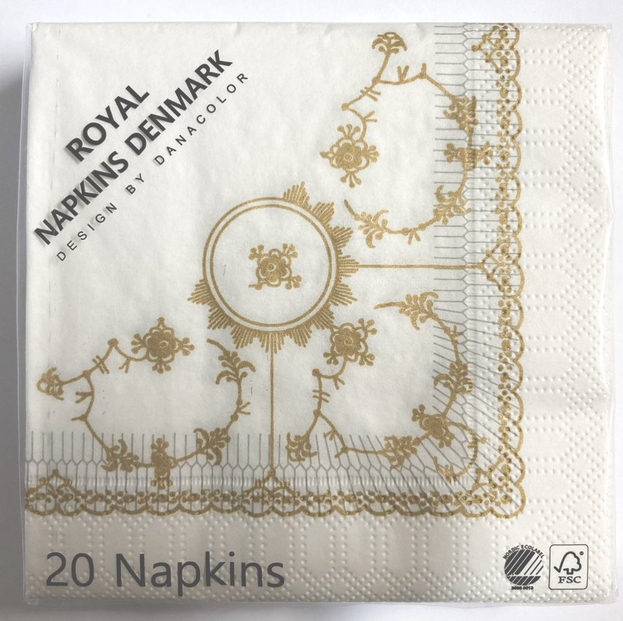 12 packs of GOLD FLUTED Lunch napkins 33cm 3ply Royal Copenhagen