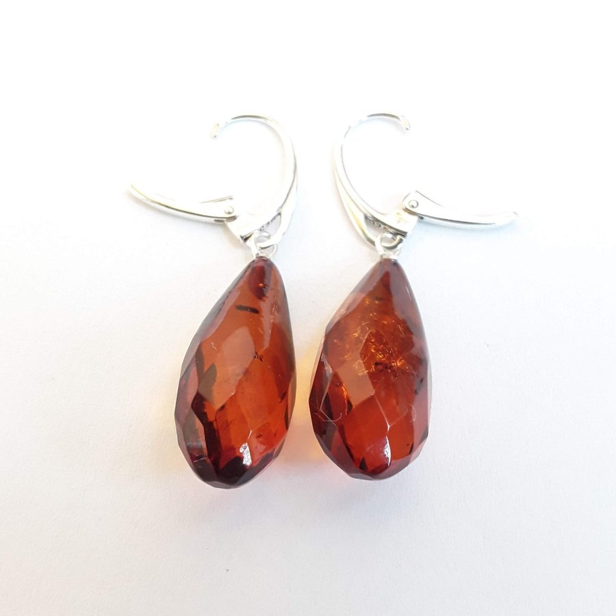 Baltic amber 925 sterling silver dangle teardrop earrings Brown hanging earrings