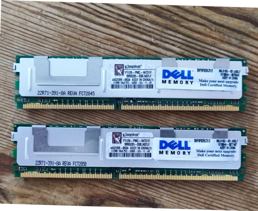 2 st Kingston 512MB 1Rx8 PC2-5300F-555-11-AD DDR2 RAM