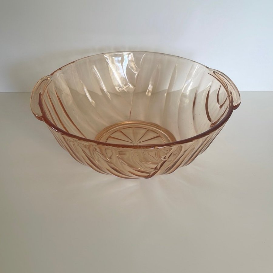 Art Deco stor glasskål persika/rosa, vintage, retro 1940-tal