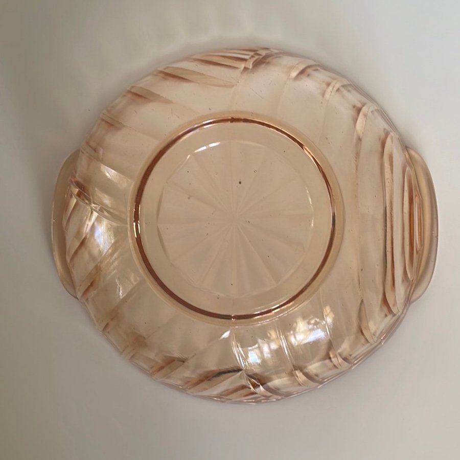 Art Deco stor glasskål persika/rosa, vintage, retro 1940-tal