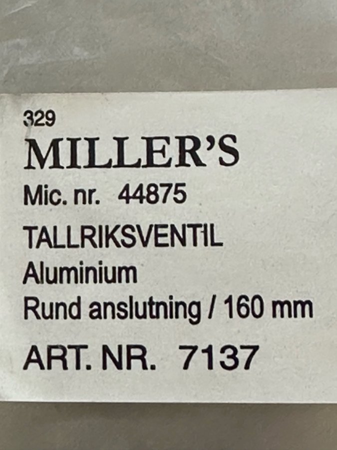 Tre NYA Tallriksventiler runda 160 mm