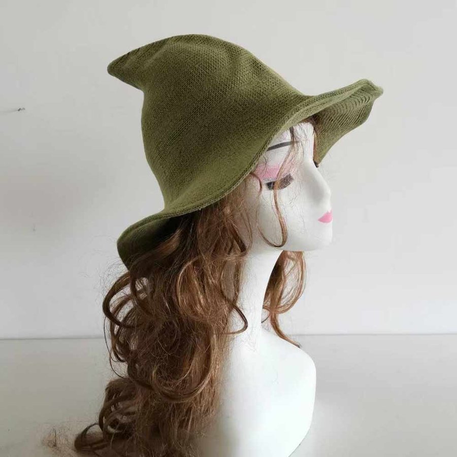 Green Wool Blend Crochet Witch hat,High Quality Adult Wizard Hat. 56-58.5 cm