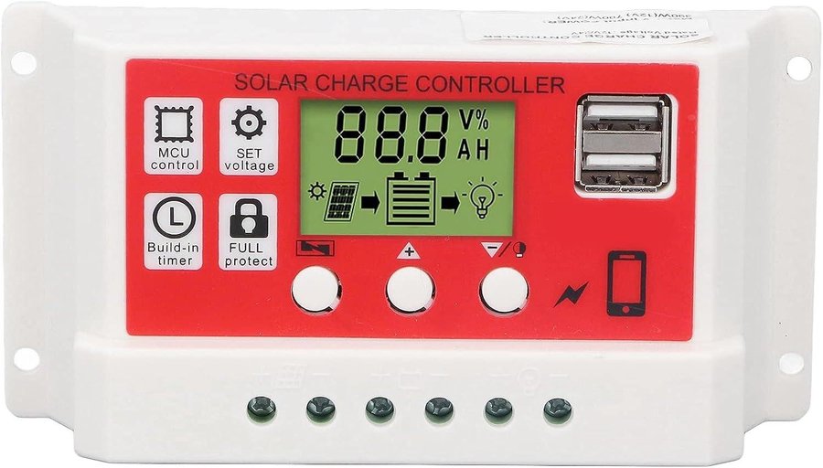 NY Hilitand 12V/24V solladdningsstyrenhet | LCD | 30A | Dual USB