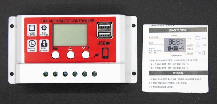 NY Hilitand 12V/24V solladdningsstyrenhet | LCD | 30A | Dual USB