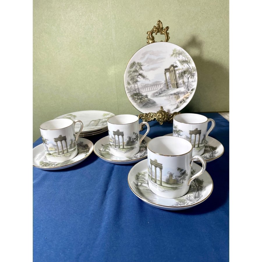 TUSCAN ENGLAND vintage 4 kaffekoppar med fat och assietter