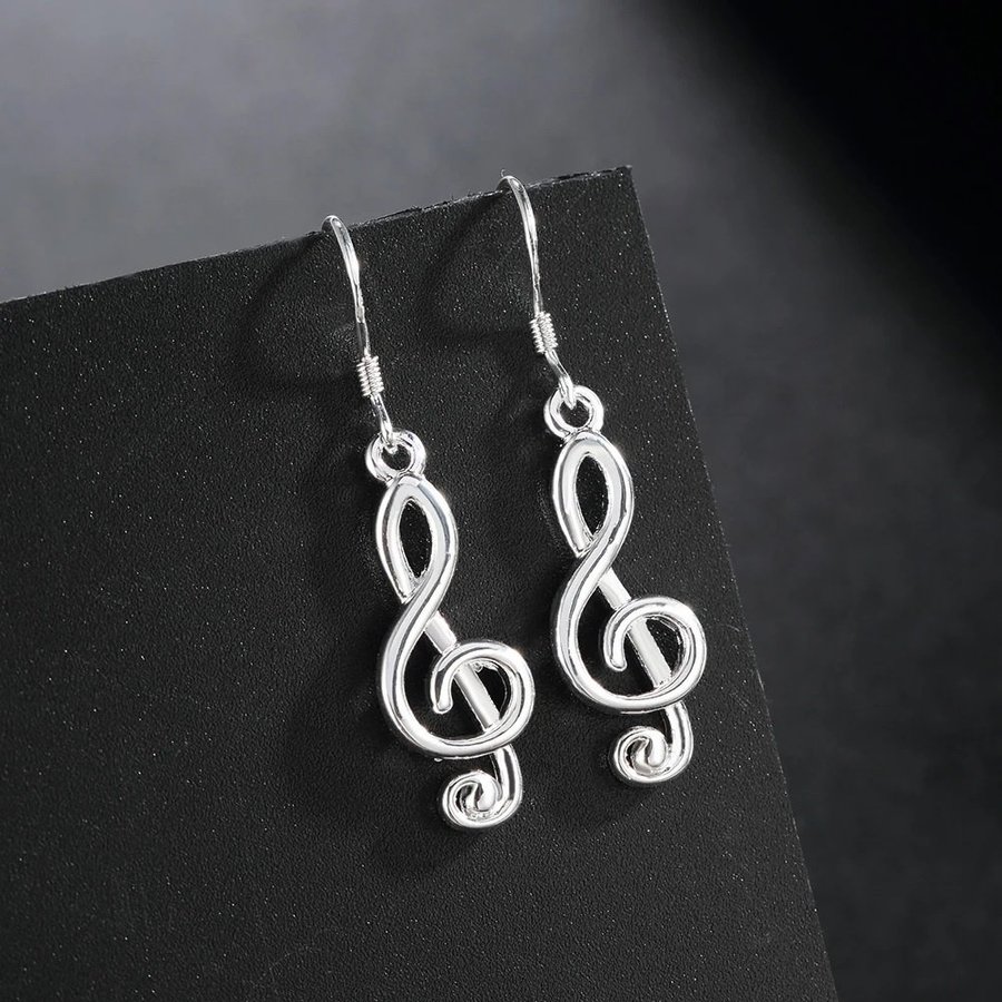 Fina Sterling silver musiknot örhängen 925 stämplade droppe pläterade nickelfri