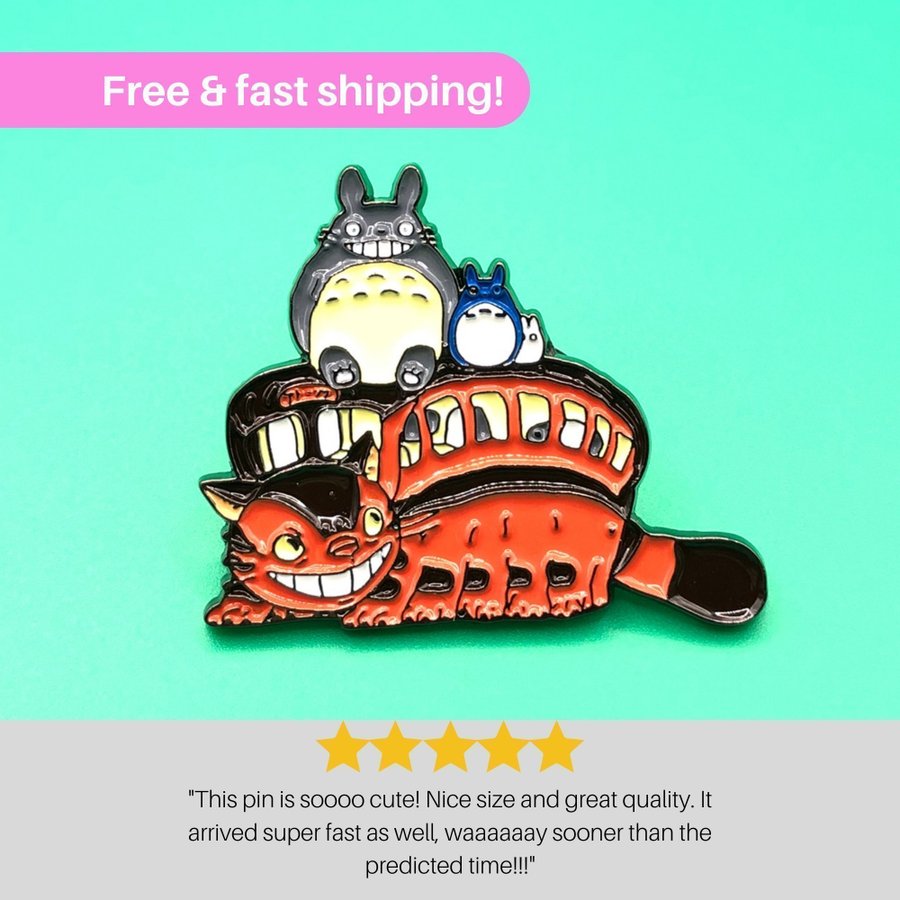 Totoro and Catbus Enamel Pin - Unique Kawaii Anime Jewelry Pop Culture Brooch