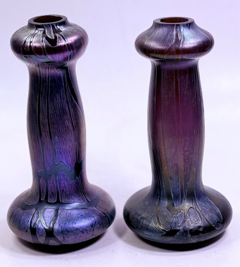 2 vaser Pampas vase iridescent glass Art Nouveau Jugend Loetz/ Kralik