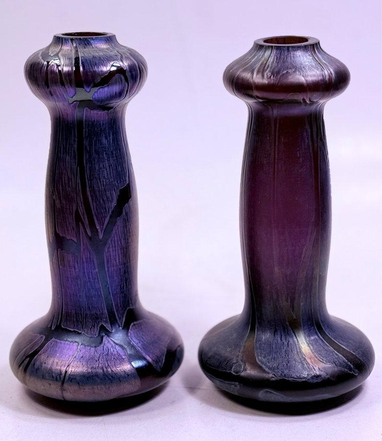 2 vaser Pampas vase iridescent glass Art Nouveau Jugend Loetz/ Kralik