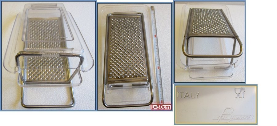 Italian "BIANCHI" Steel and Lucite Cheese Grater with tray-perfect condition.