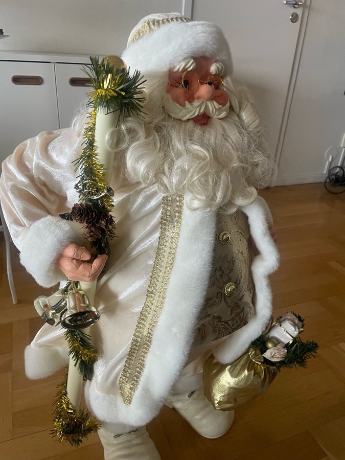 Stor Vit Jultomte med Gyllene Detaljer