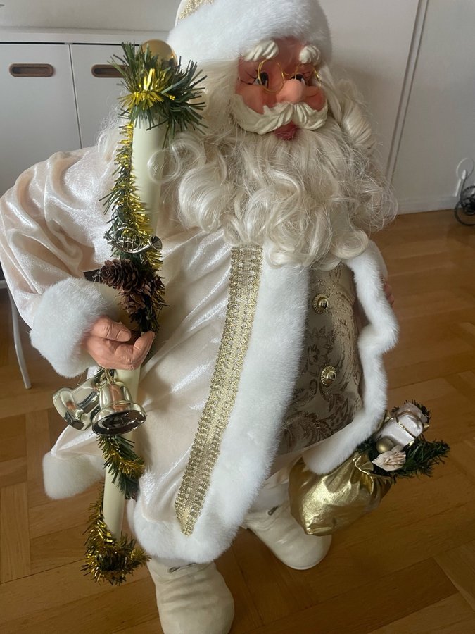 Stor Vit Jultomte med Gyllene Detaljer