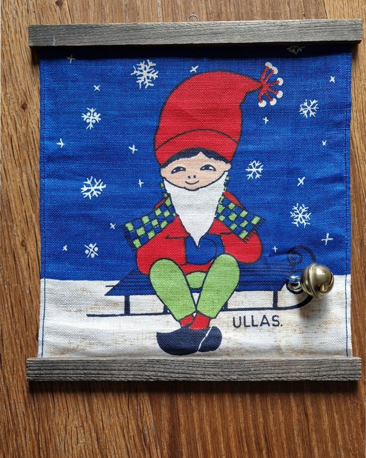 Väggbonad ULLAS. Jultomte i RAM, tavla, snö, vintage, retro