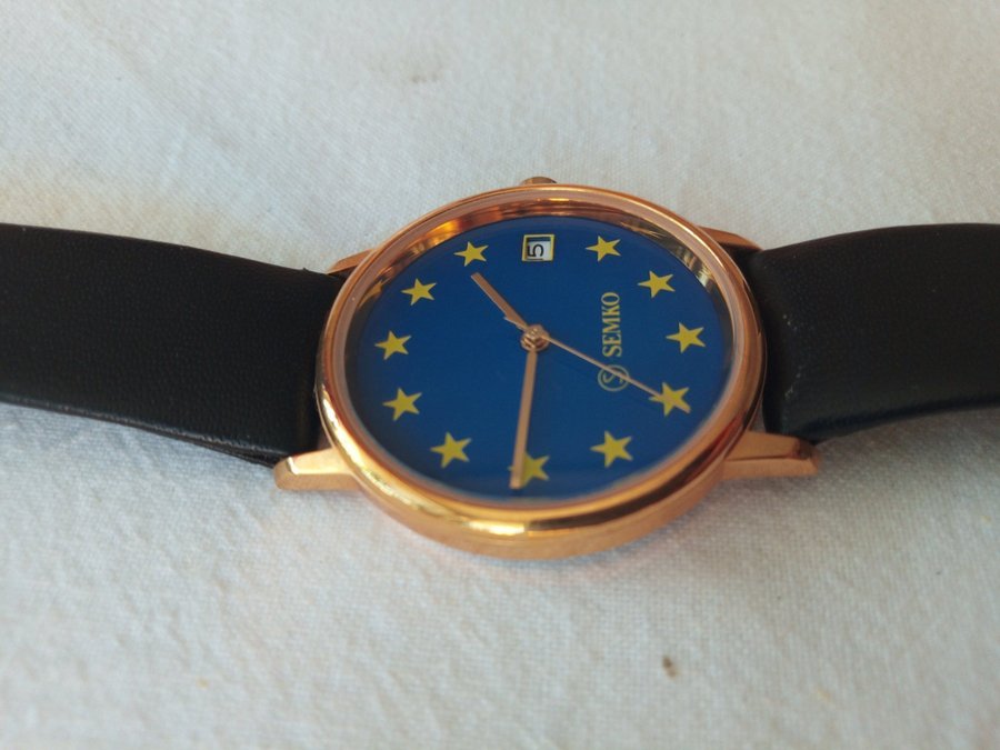 SEMKO armbandsur 1994, urtavla EU-flagga, Vintage Sporrong quartz kvarts S-märkt