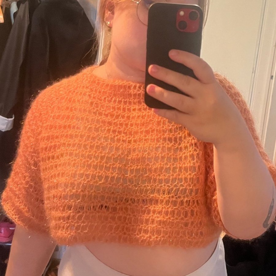 Virkad crop top Orange tröja i mohair