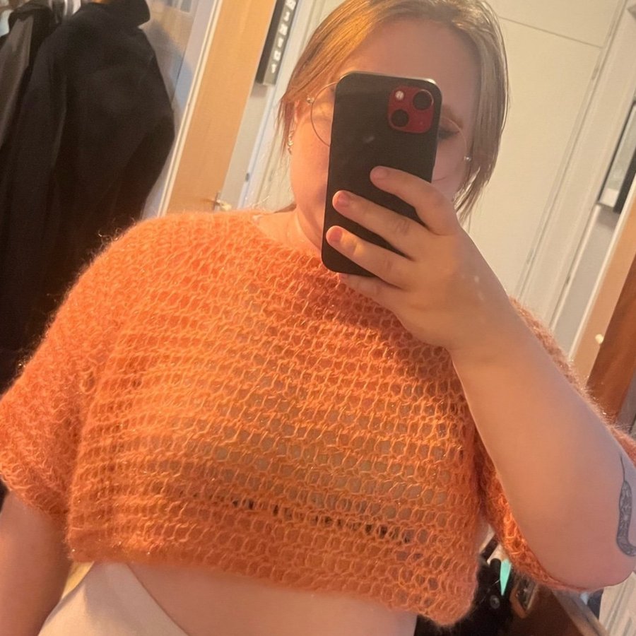 Virkad crop top Orange tröja i mohair